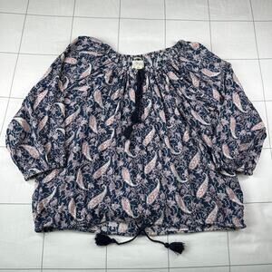 Denim & Supply Ralph Lauren Top Womens Medium Blue Paisley Boho Peasant Western